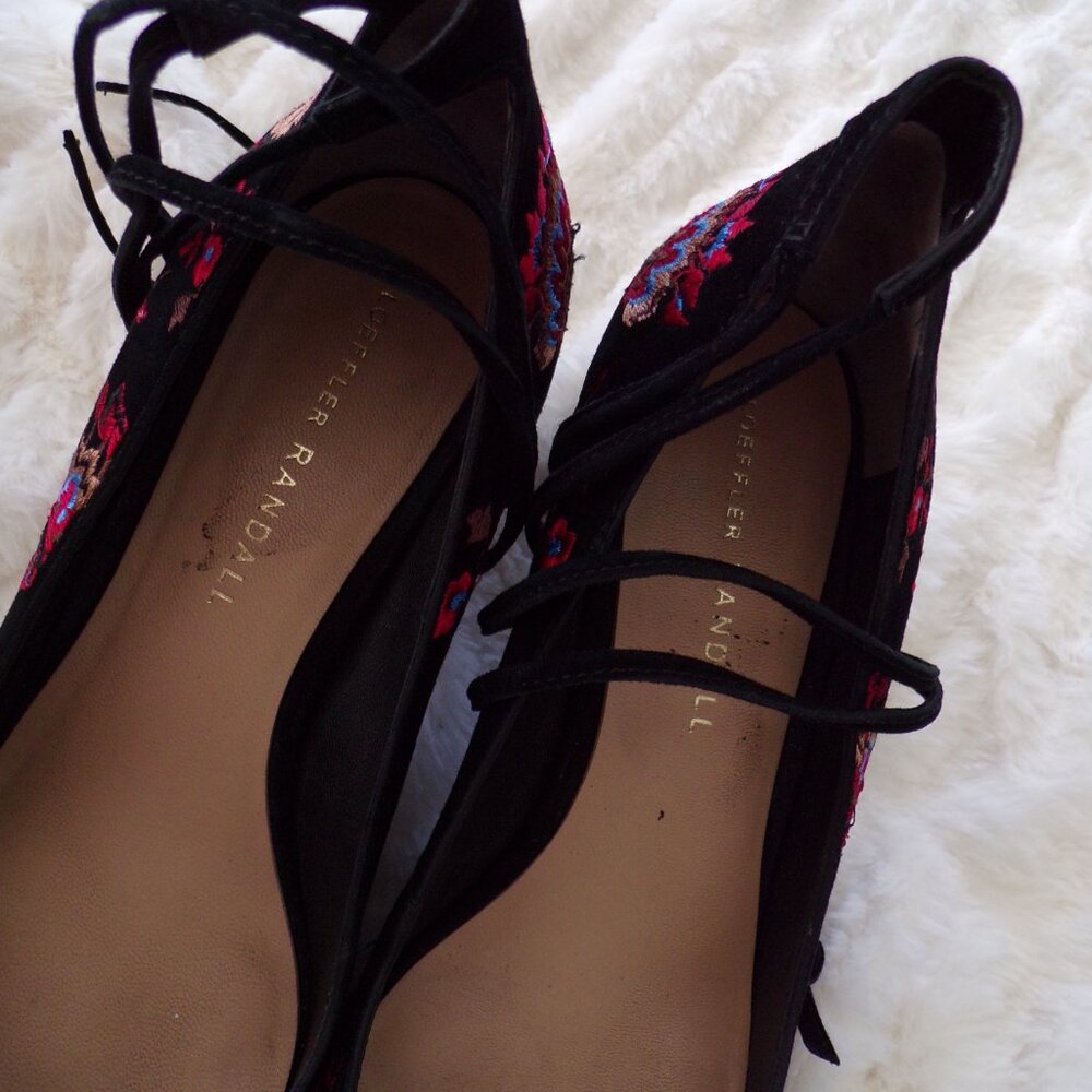 Loeffler Randall italian embroidered Black lace up heels 7 Y2k - Picture 4 of 12